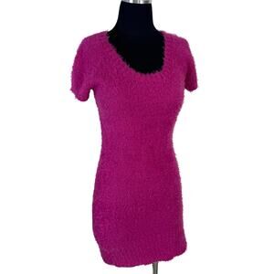Body Central Hot Pink Fuzzy Eyelash Knit Dress Sz S Y2K Sweater Mini Barbiecore